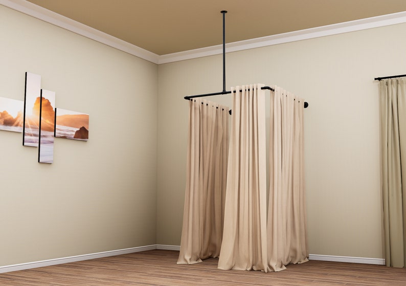 Riel para cortina de probador de techo y pared / Estructura industrial para probadores / Vestidores para tiendas / Barra para cortina de boutique imagen 1