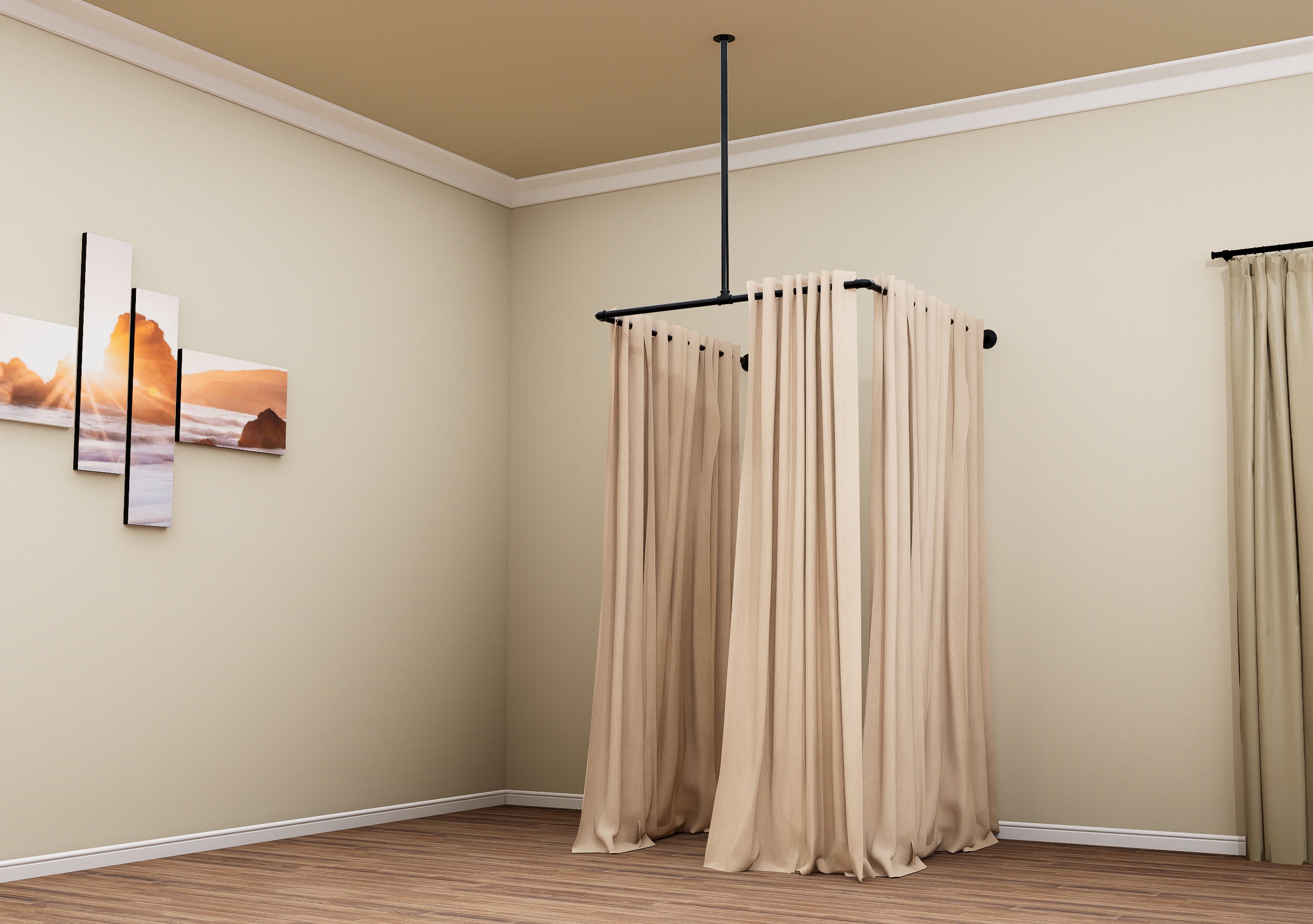 Ceiling \u0026 Wall Mounted Changing Room Curtain Rail | Industrial Pipe Fitting  Room Frame | Retail Dressing Area | Boutique Curtain Rod - Etsy, image size:2560x1802