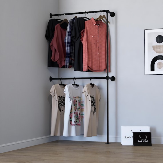 Corner Wall Mounted Double Rail Clothing Rack | Heavy Duty Galvanized Pipe  Garment Rail | Industrial Coat Hanger | Retail or Home Use - Etsy