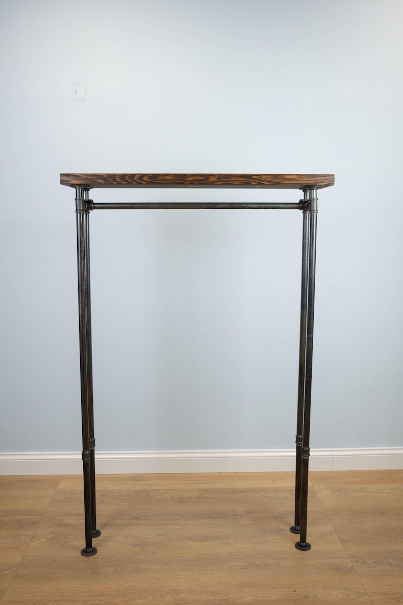 Floor Mounted Clothing Rack with Top Wood Shelf | Industrial Pipe Garment Rail | Handmade Coat Rack | Custom Size | Home or Retail Display image 4