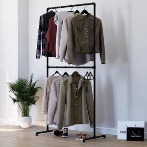 Double Clothing Rack | Heavy-Duty Solid Steel Garment Rail | Freestanding Clothes Rack | Custom Size | Retail Display or Home Storage