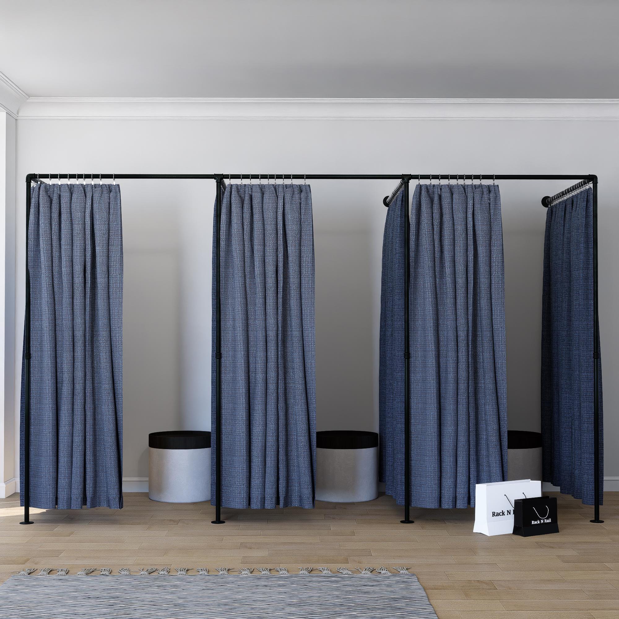 Triple Changing Room Curtain Rail | 3-bay Retail Fitting Room System ...