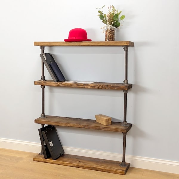 Industrial Vintage Style Bookshelf Unit | Open Shelving | Rustic Free Standing Pipe Shelf | Industrial Bookcase - Wooden Book Shelf