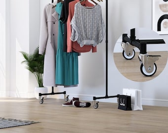 Appendiabiti industriale con ruote / Appendiabiti tubolari per carichi pesanti con ruote bloccabili / Appendiabiti indipendente per lavanderia o uso commerciale
