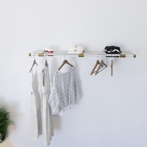Clear Lucite Wall Shelf Rack with Brass Brackets | Modern Acrylic Display Shelf | Boutique & Closet Organizer | Floating Shelf Design