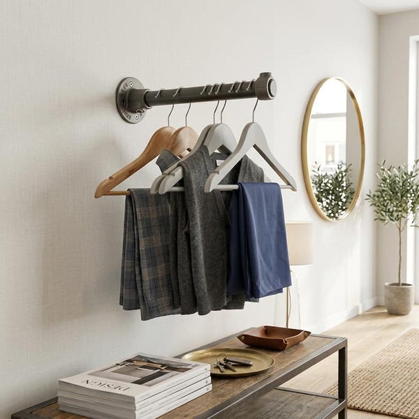 Wall Mounted Clothes Rail Arm | Heavy Duty Industrial Pipe Rack | Coat Hanger Bar | Retail Display Hook