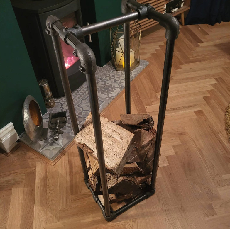 Black pipe firewood rack sale