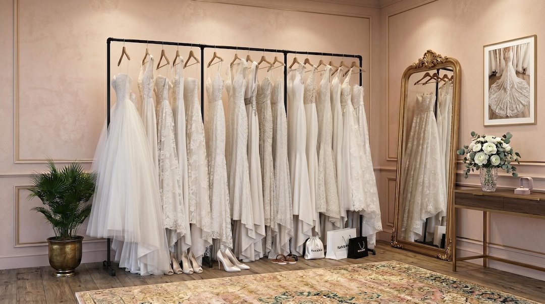 Bride Racks Long Elegant Bridal Clothing Rack | Triple Segment Freestanding Garment ...