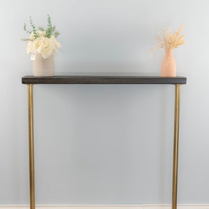 23x4cm Industrial Console Table with Gold Legs | Radiator Shelf | Reclaimed Wood Hallway Table | Scaffolding Style | Narrow Entryway Table