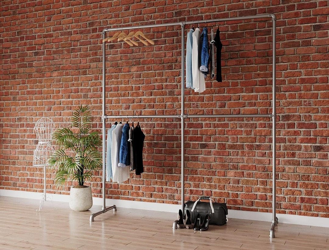 Steel Racking Clothes Heavy Duty Industrial Clothing Rack Double Rail, Freestanding Steel ...