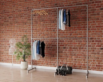 Heavy Duty Solid Tube Industrial Pipe Clothing Rack: Custom Fits | Fast Delivery Freestanding Double Garment Rail