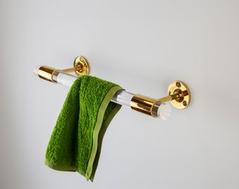 Lucite Acrylic Towel Bar | Wall-Mounted Clear Towel Rail with End Brackets | Modern Bathroom Accessory | Premium Acrylic Towel Rack