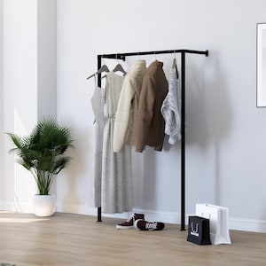 Minimalist Wall Mounted Clothing Rail | Modern Black Metal Garment Rack | Boutique & Home Display System | Custom Size | Sleek Wall Rail