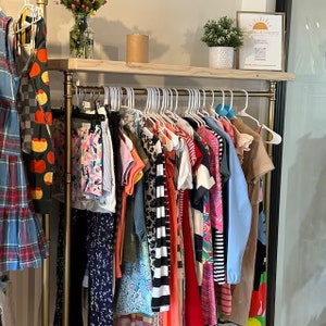 Gold Free Standing Clothing Rack with Shelf - Handmade Industrial Pipe Clothes Rail - Garment Rack with Coat Rack, Clothing rack/rail