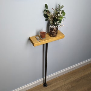 23x4cm Industrial Wall-Mounted Console Table | Slimline Radiator Shelf | Reclaimed Wood Hallway Table | Pipe Leg Design | Space-Saving Table