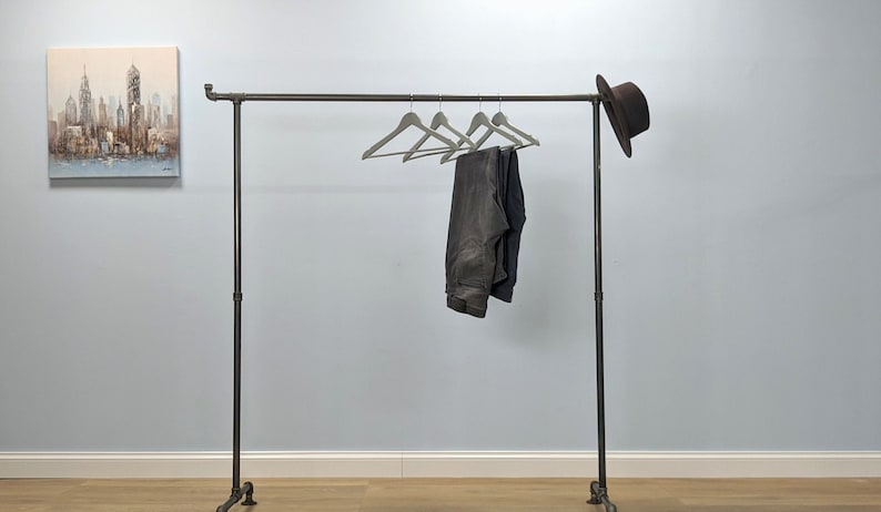 Metal Pipe Clothing Rack Made to Order Garment Rack Free Standing Clothes Storage with Hooks Industrial Pipe Clothing Rack image 1