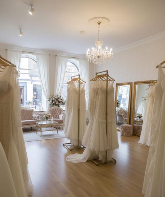 Gold Boutique Kleiderstange | Quadratischer Sockel Freistehende Kleiderstange | Benutzerdefinierte Größe | Perfekt für Brautmoden & Boutique-Läden Elegante Darstellung