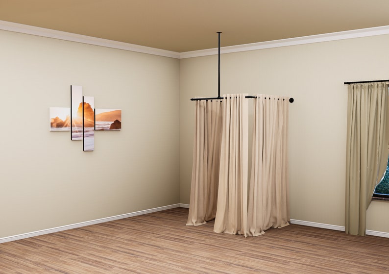 Riel para cortina de probador de techo y pared / Estructura industrial para probadores / Vestidores para tiendas / Barra para cortina de boutique imagen 2