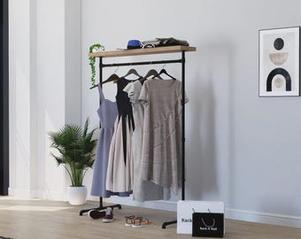 Freestanding Clothing Rack with Shelf | Handmade Industrial Pipe Clothes Rail | Garment Rack | Storage Display | Custom Size | Fast Dispatch