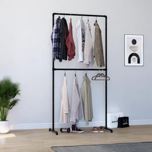 Free-Standing Double Clothing Rack – Heavy-Duty Solid Steel Tube Garment Rail for Home or Retail Display, Custom Sizes Available