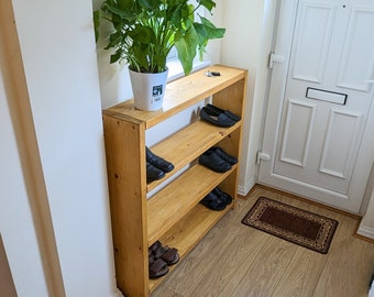 Industrial Shoe Rack with Entryway Bench | Tiered Wood Shoe Organizer | Boot Storage Solution | Rustic Hallway Bench with Shelves