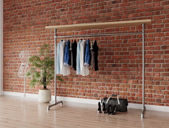 Free Standing Clothing Rack With Shelf Handmade Industrial Pipe Clothes Rail Garment Rack With Coat Rack Clothing Rail Metal Rack Etsy