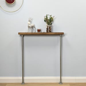 23x4cm Industrial Wooden Console Table | Slim Radiator Shelf | Reclaimed Wood Hallway Table | Narrow Console with Pipe Legs | Handmade