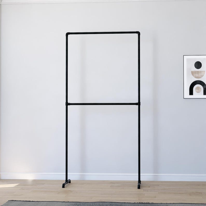 Free-Standing Double Clothing Rack – Heavy-Duty Solid Steel Tube Garment Rail for Home or Retail Display, Custom Sizes Available