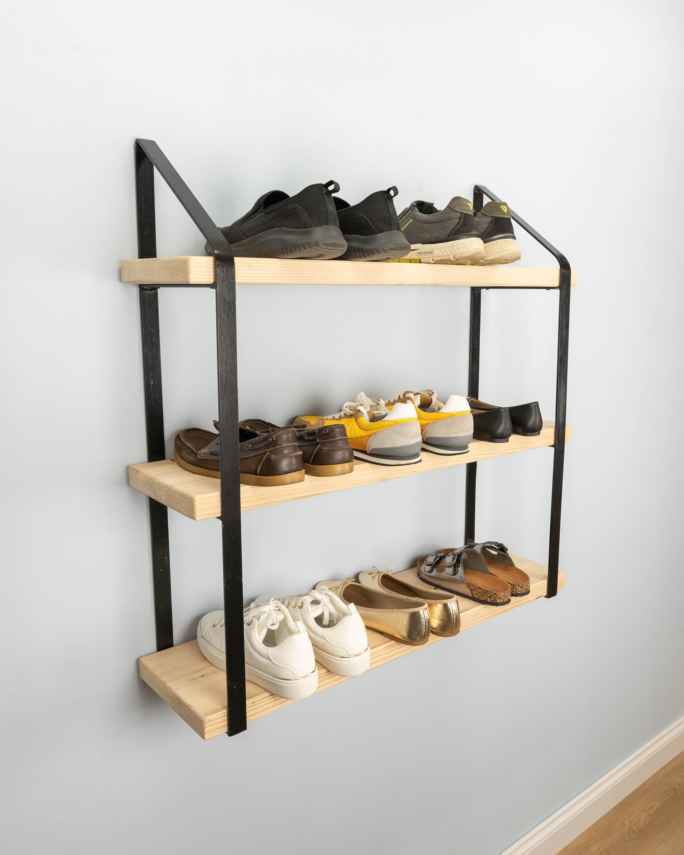Shoe Shelf Shoe Storage Organizer with Side Hooks For Entryway, 24-30