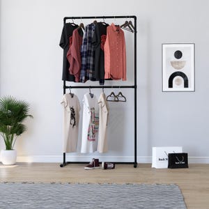 Double Rail Retail Clothing Rack | Freestanding Industrial Pipe Garment Rail | Extra Support Bar | Custom Storage Rack | Made to Orde