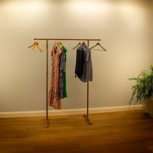 Freestanding Clothing Rack with Side Hooks | Industrial Pipe Garment Rail | Handmade Coat & Clothes Rack | Custom Size | Home or Retail Use