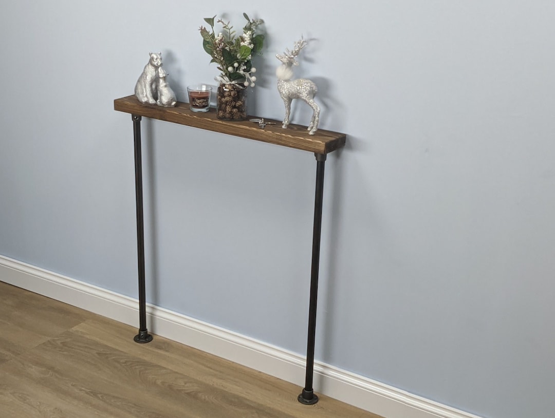 23x4cm Industrial Wooden Console Table With Radiator Shelf Slimline