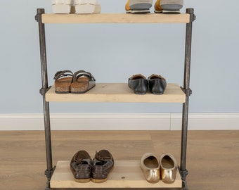 Freestanding 3-Tiered Shoe Rack Storage | Minimalist Shoe Rack with Pipe Fittings | Vintage Furniture | Entryway Shoe Rack, Shoe Organiser