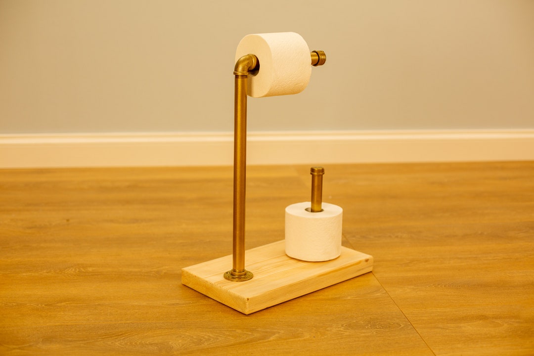 Gold Rustic Toilet Paper Stand With Shelf and Extra Storage Etsy