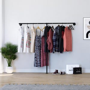 T-Shaped Wall Mounted Clothing Rack | Industrial Pipe Garment Rail | Heavy Duty Coat Hanger | Modern Retail Display | Custom Size Available