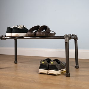 Free-Standing Metal Pipe Shoe Rack | Minimalist Industrial Shoe Storage | Vintage Entryway Organizer | Handmade Pipe Shoe Stand