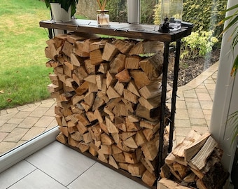 Wood Holder Rack | Industrial Firewood Log Stand | Free-Standing Fireside Rack | Modern Fireplace Log Storage | Sturdy Metal Design