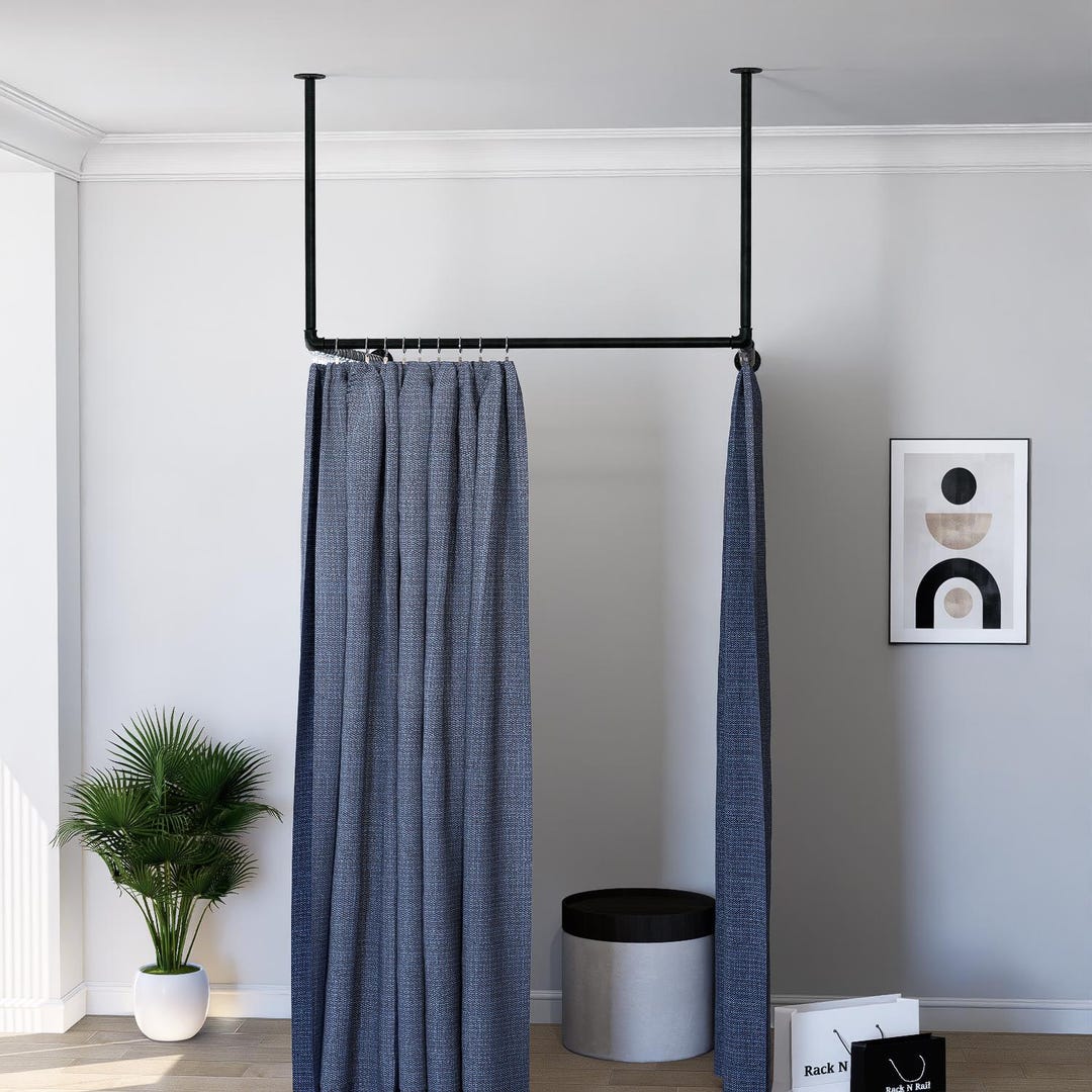 Changing Room Rods Ceiling Mounted Changing Room Curtain Rail | Retail Dressing Booth ...
