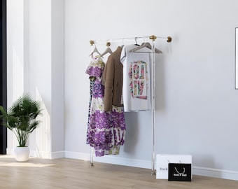 Lucite & Brass Wall-Floor Mounted Clothing Rack | Minimalist Boutique Garment Rail | Clear Acrylic Closet Display | Luxury Retail Rack
