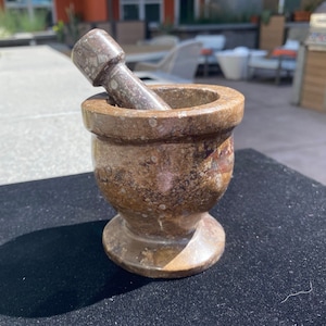 Ammonite Orthoceras Mortar And Pestle | Moroccan Fossilized Herb Grinding Alchemy Bowl