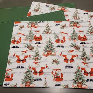 Handmade Santa Christmas Placemats - Set of 4 Reversible Cotton Holiday Decor