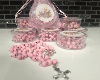 24pcs Acrylic Mini Rosary Favors for Girl Pink Baptism Communion  Recuerditos De Bautismo Christening Decenarios Wedding-ja050pnk 