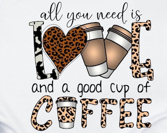 Liebe und Kaffee Leopardenmuster Design: Shirt Sublimation PNG SVG (Digitaler Download)