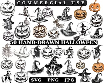 Halloween Clipart Bundle: Witch, Pumpkin, Broom Designs (Digital Download)