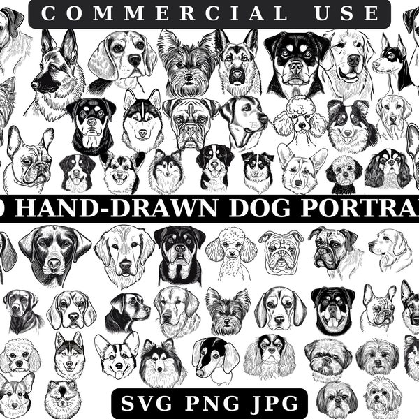 Puppies & Dogs Clipart Svg Png Bundle,Hand Drawn,Small Medium Large Breeds,Digital PNG,Terrier Labrador,Cute Animals Pets,Retriever Bulldog