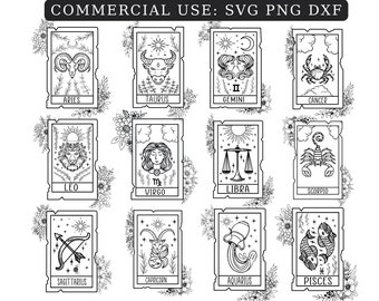 ZODIAC CARDS SVG, Tarot cards Svg, Mystical clipart, Zodiac sign Svg, Constellation zodiac Svg, Celestial svg, Witchy Svg, Vector, Dxf