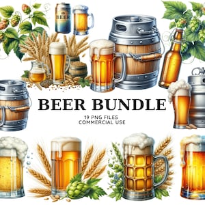 Set di pacchetti di etichette Clipart per birra, ClipArt di birra PNG, Acquerello, Creazione di etichette, Clipart di boccali di birra, Bicchieri da birra Download digitale, Mestieri di carta