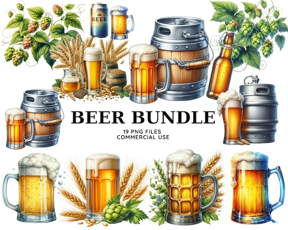 Beer Clipart Label Bundle: Watercolor Beer Mugs (Digital Download)