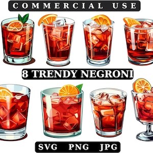Negroni Clip Art Bundle, Negroni Svg Png, cocktail Italia Summer Watercolor cocktail con arancia, Arte digitale, Download istantaneo,Menu bevande