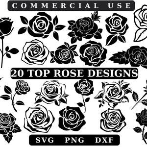 Archivo SVG de ramo de rosas rojas - Plantilla floral de descarga instantánea, conjunto de imágenes prediseñadas de rosas elegantes - Diseños vectoriales de paquetes PNG y SVG de rosas rojas digitales